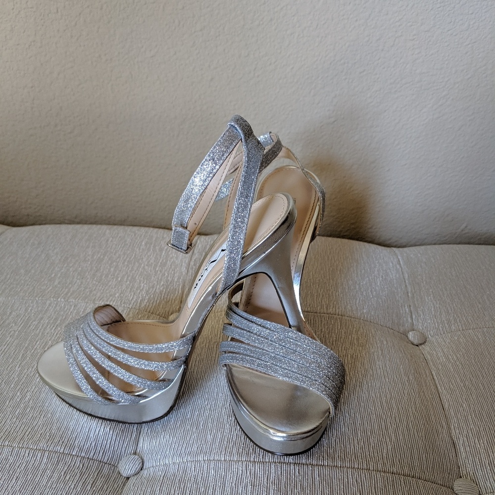 Glittery silver heels